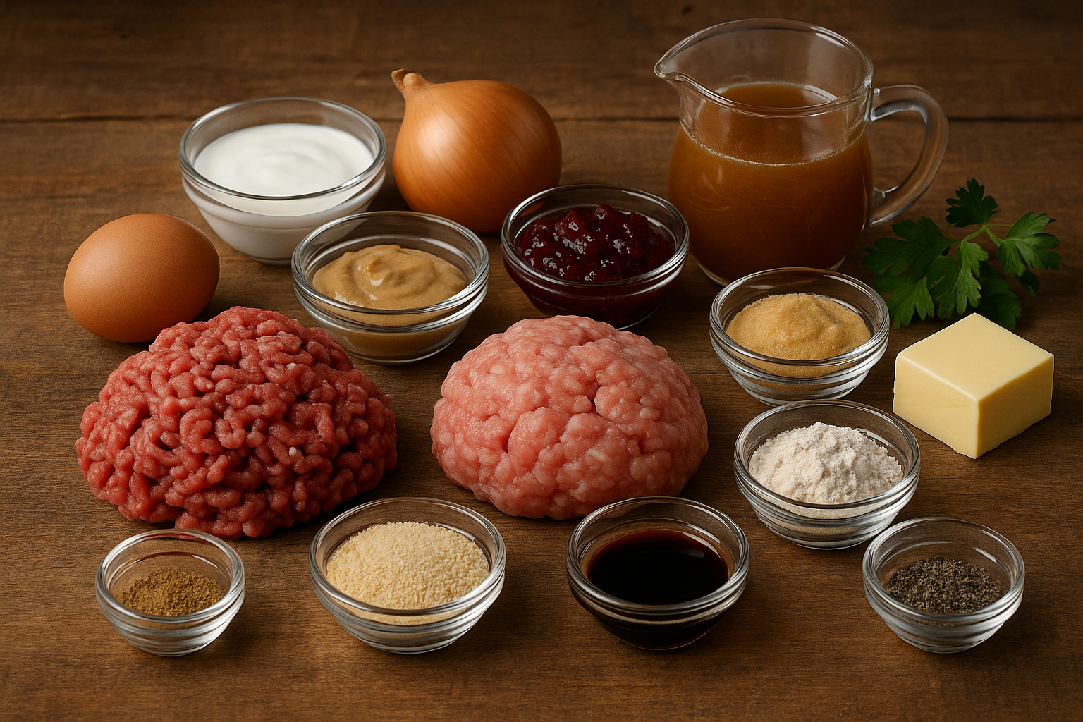 Ingredientes tradicionales para albóndigas suecas köttbullar