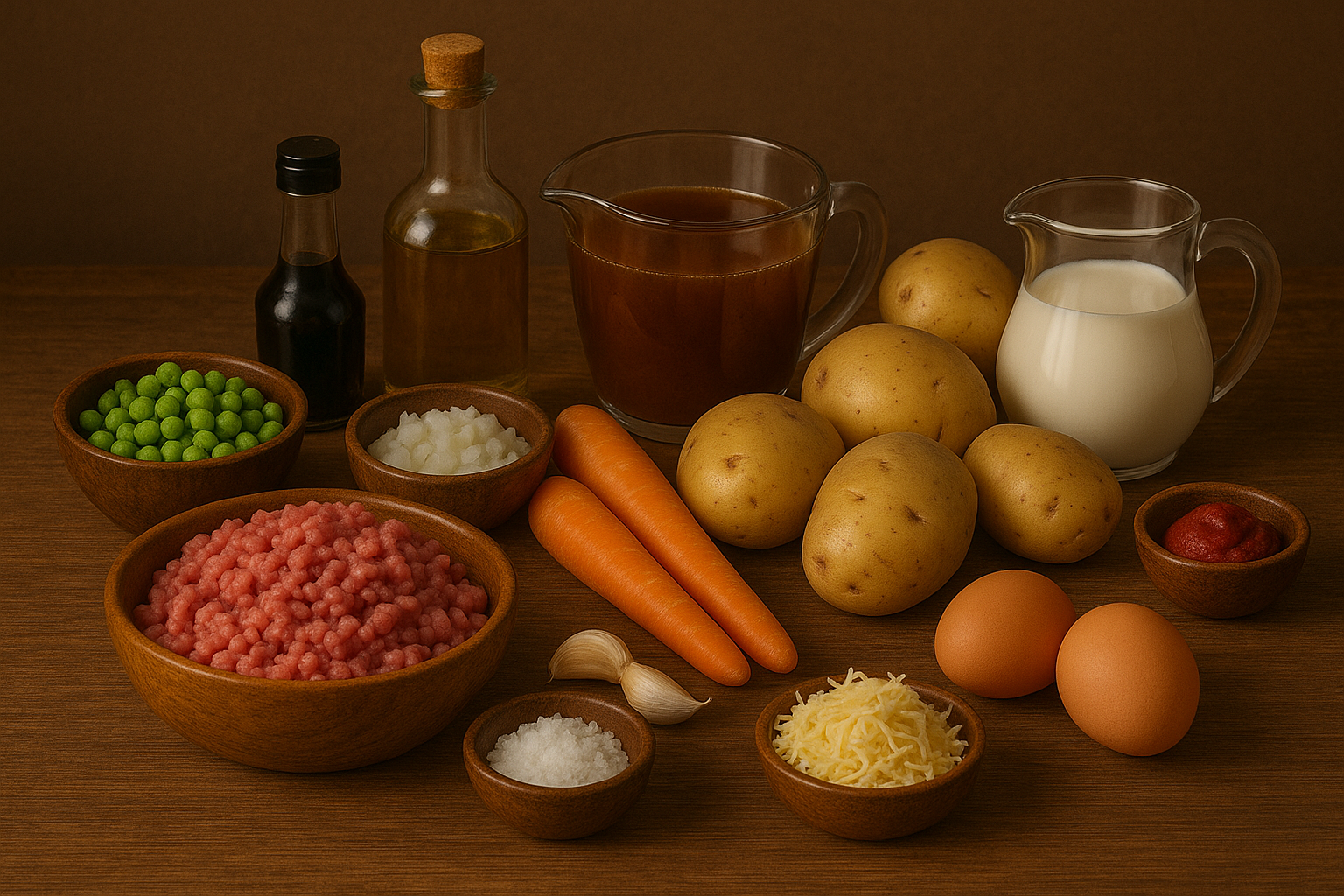 Ingredientes para shepherd’s pie: carne, verduras y puré
