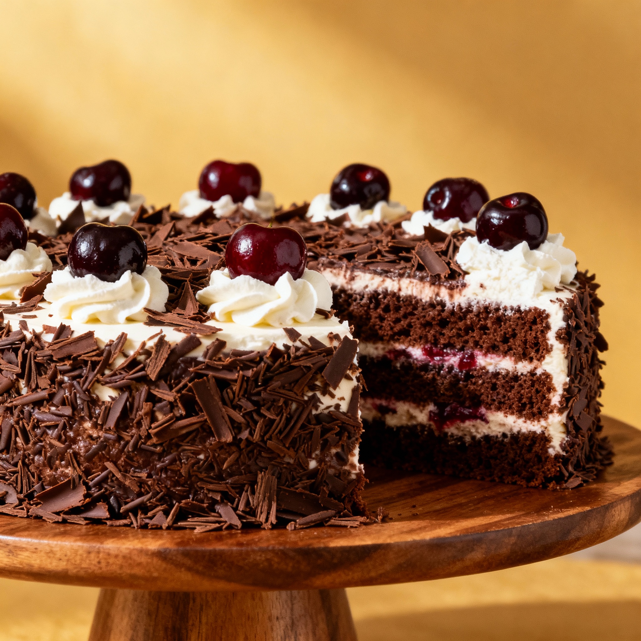 Tarta Selva Negra con nata, cerezas y virutas de chocolate