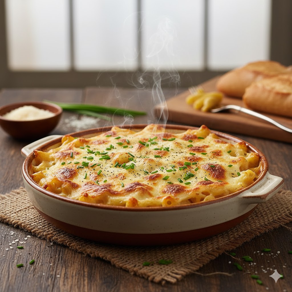 Macarrones gratinados servidos