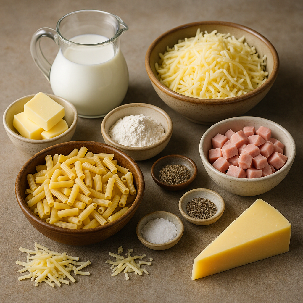 Ingredientes para macarrones gratinados