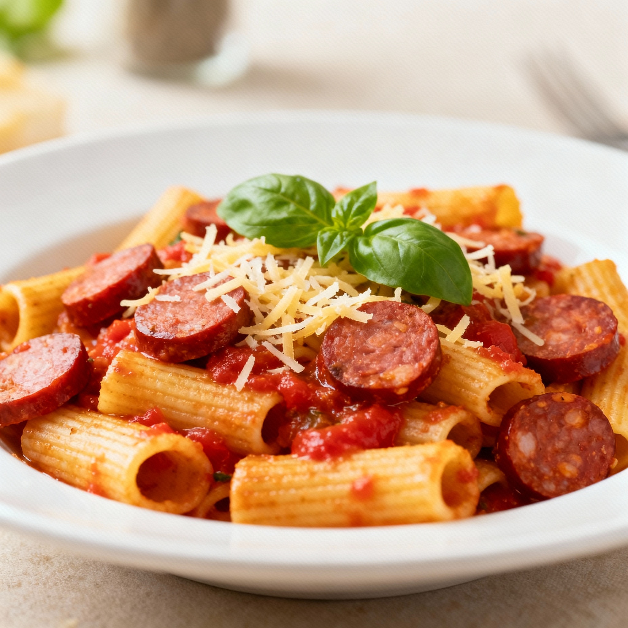 Pasta con chorizo y tomate