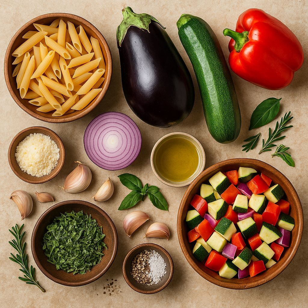 Ingredientes para pasta con verduras asadas