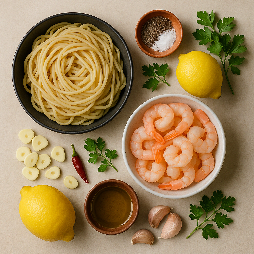Ingredientes tallarines con gambas al ajillo