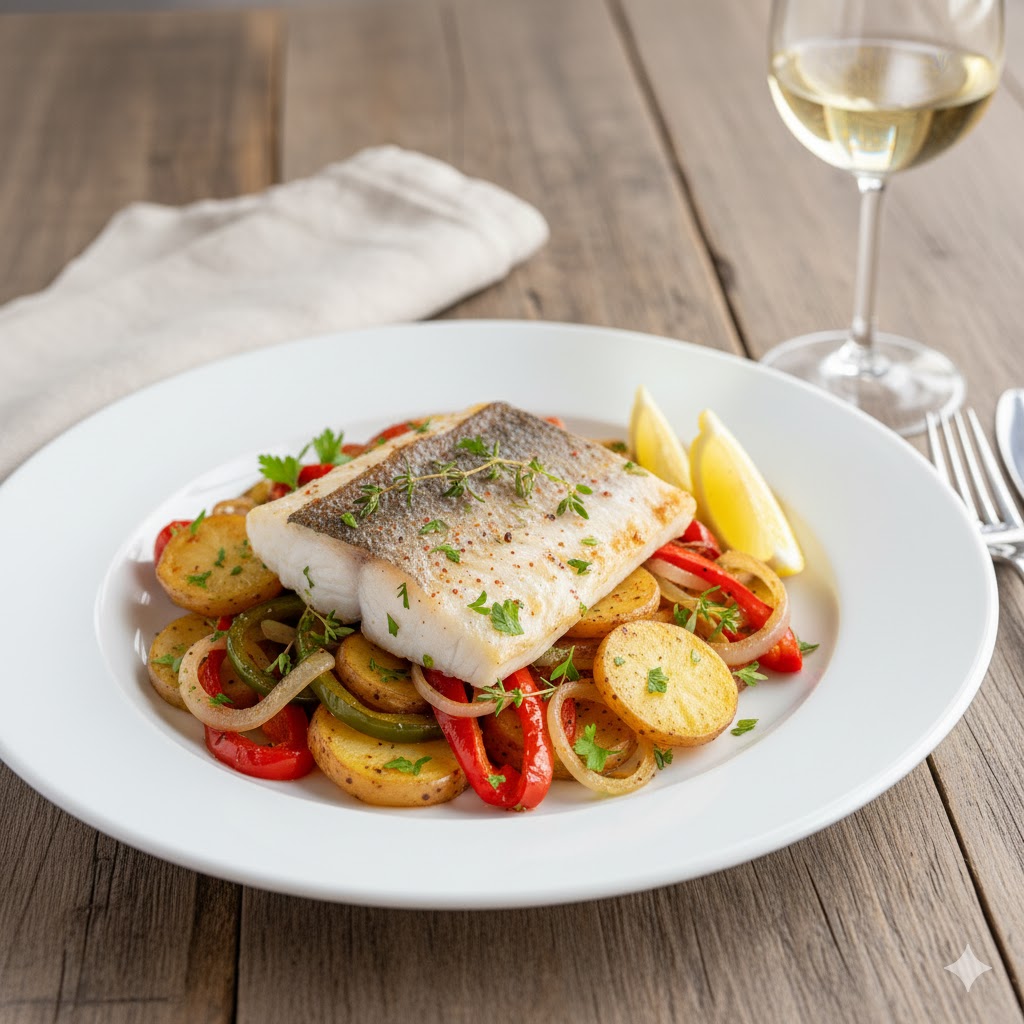 Merluza al horno servida