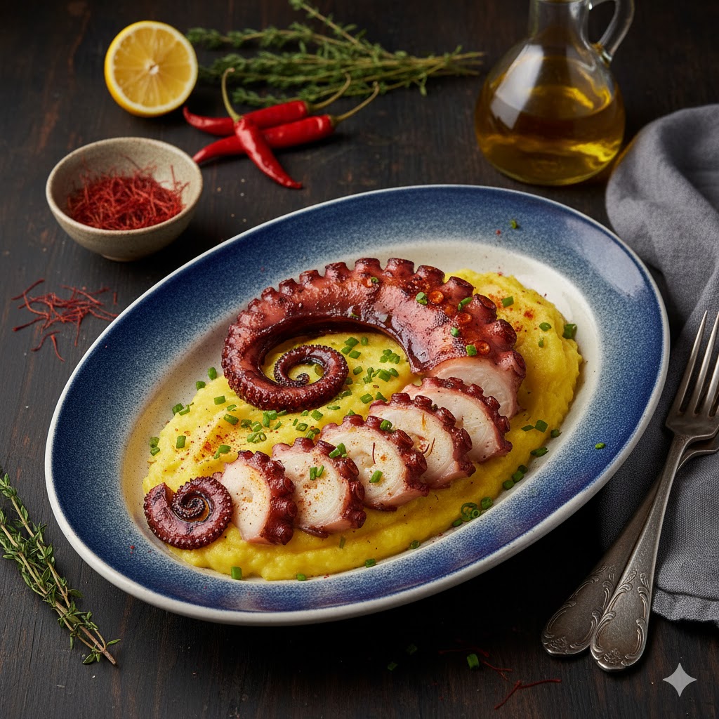 Pulpo a baja temperatura y plancha servido