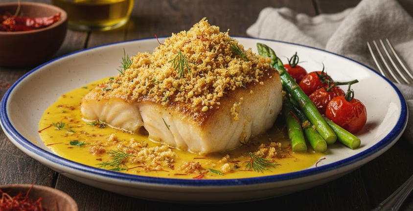 Rape al Azafrán con Crujiente