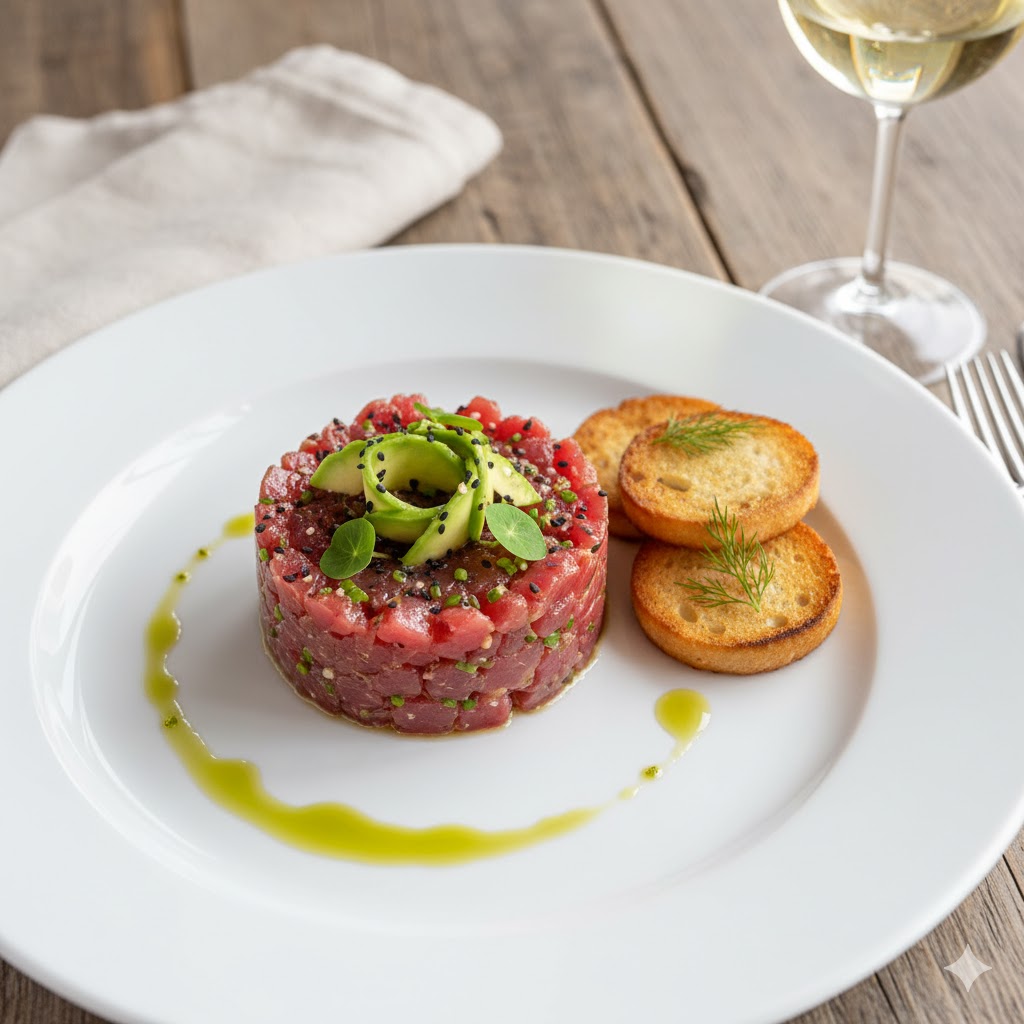 Tartar de atún servido