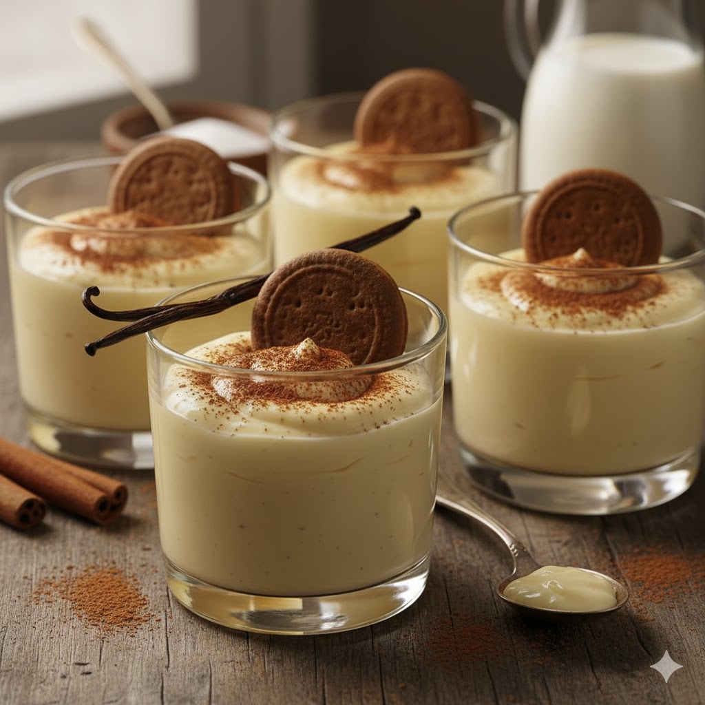 [translate:Natillas de vainilla caseras servidas]