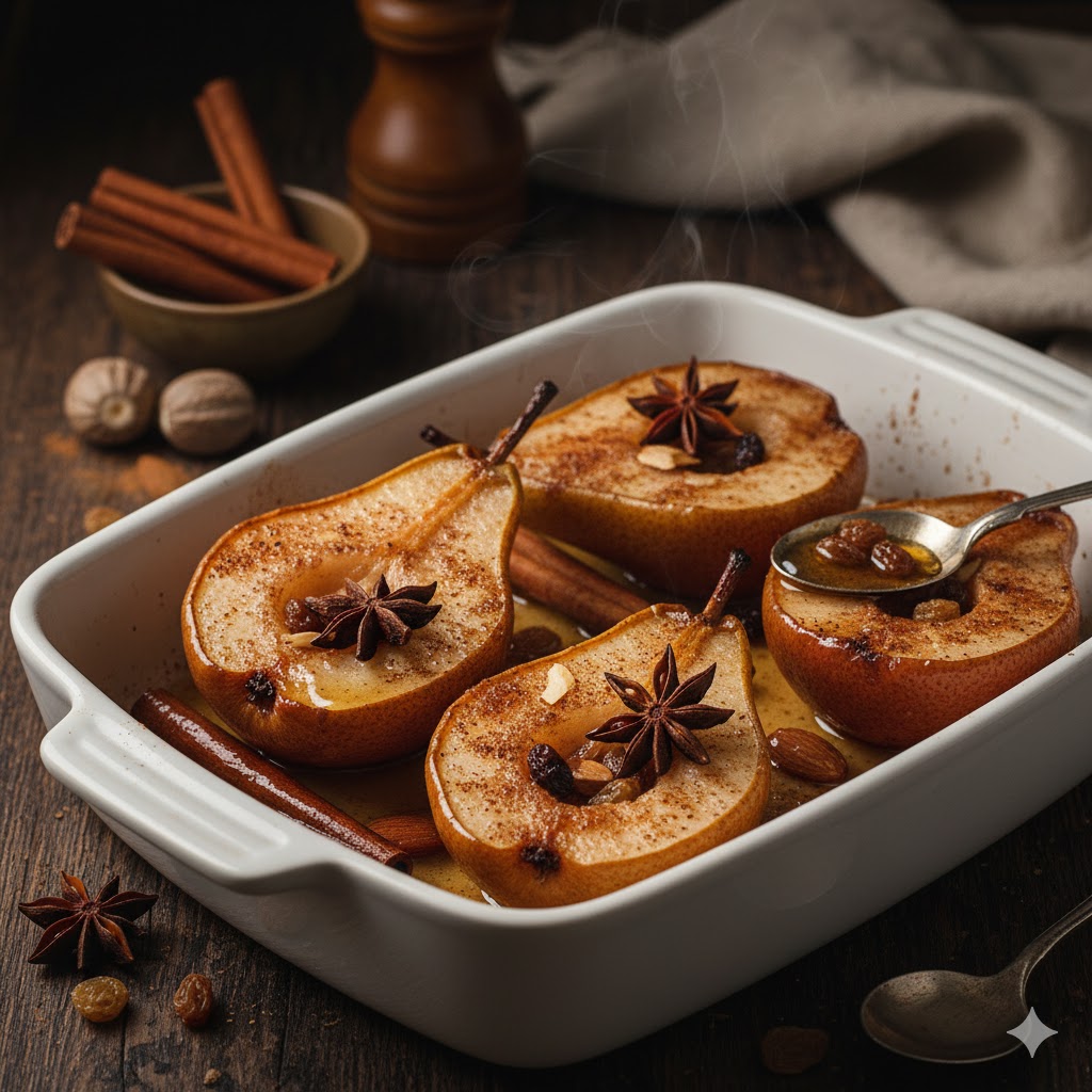 [translate:Peras al horno con canela servidas]