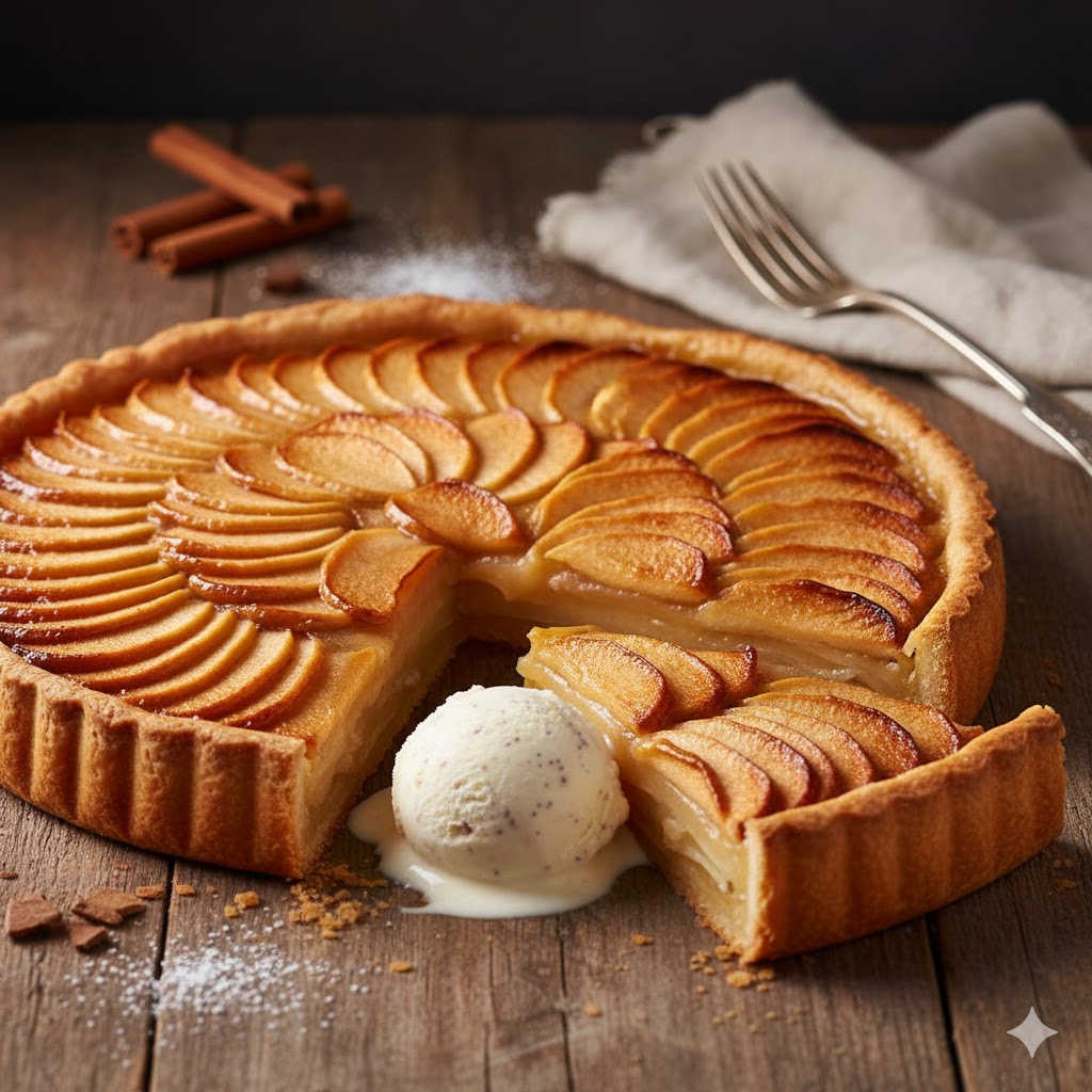 [translate:Tarta de manzana casera servida]