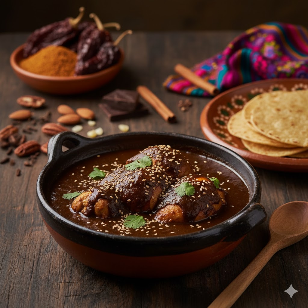 Mole poblano sobre pollo