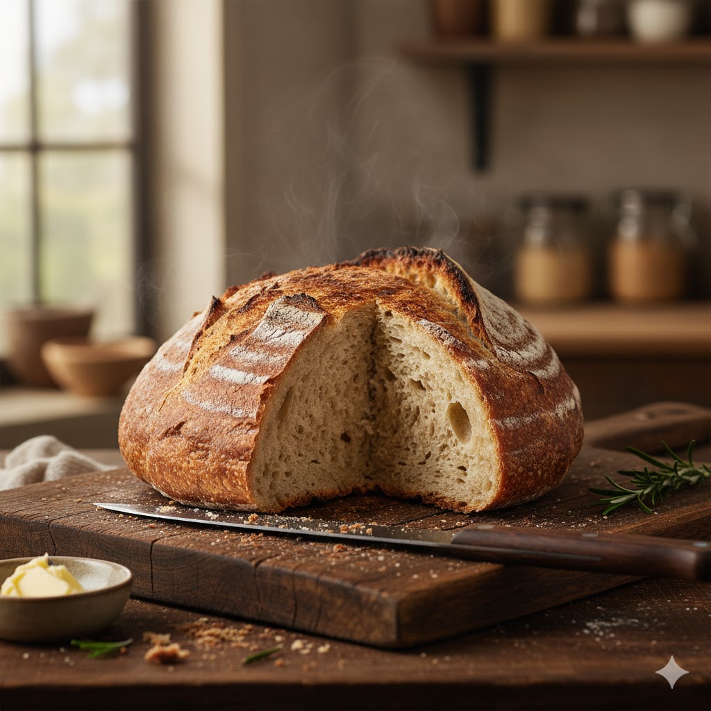 Pan casero básico servido