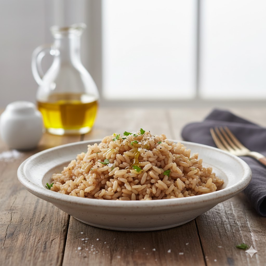 Plato con arroz integral cocido