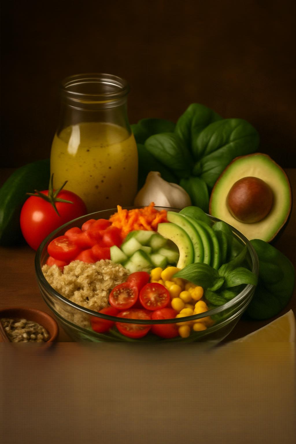 Ingredientes para bowl de quinoa con vegetales