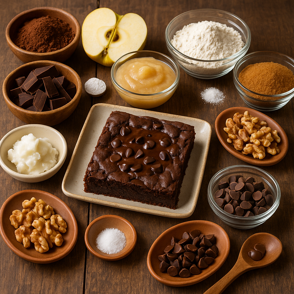 Ingredientes para hacer brownie saludable sobre mesa