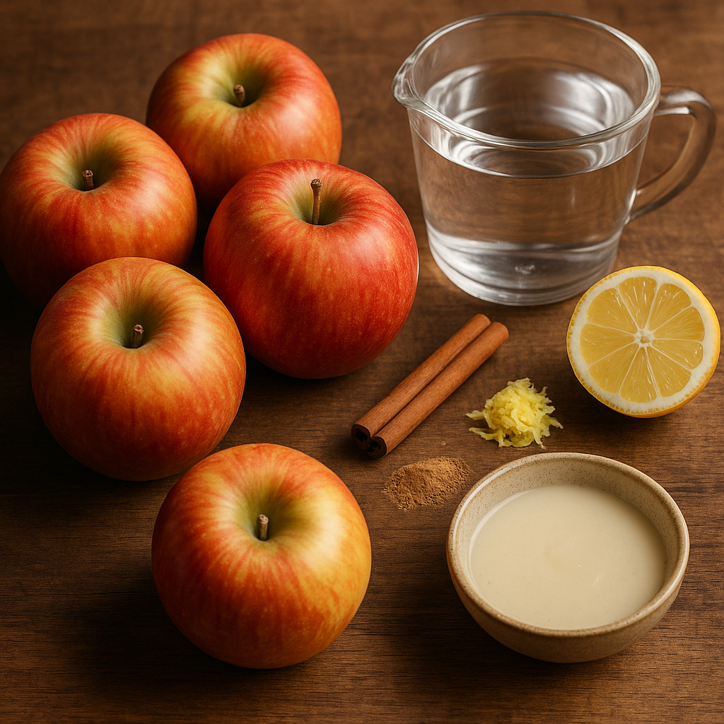 Ingredientes para compota de manzana sin azúcar