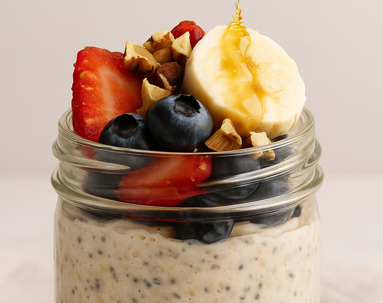 Overnight oats con frutas y semillas