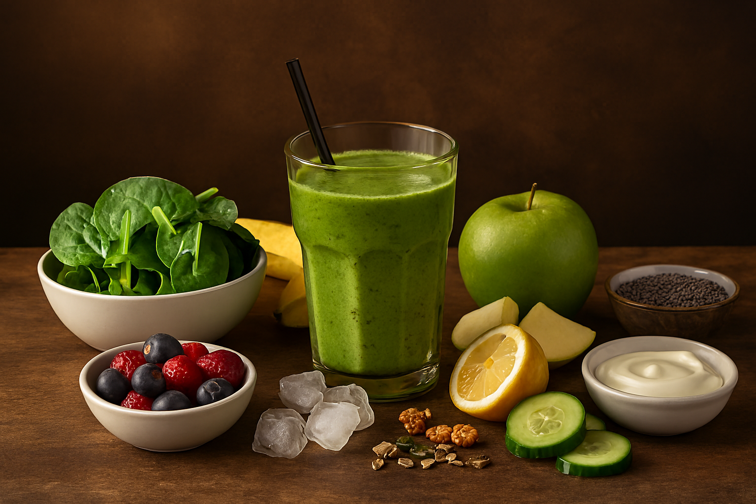 Vaso de Smoothie Verde fresco y saludable