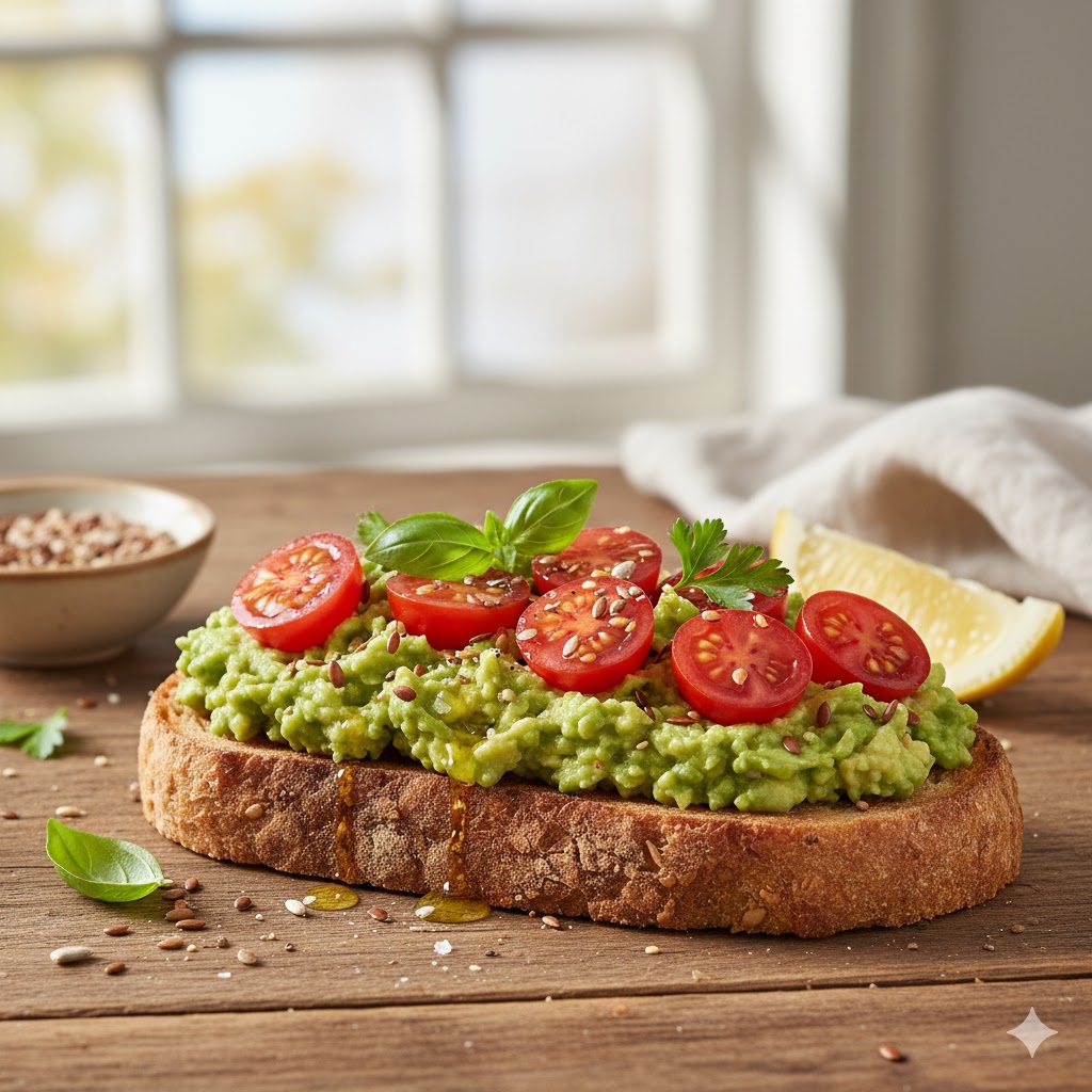 Toast de aguacate con tomates cherry y semillas