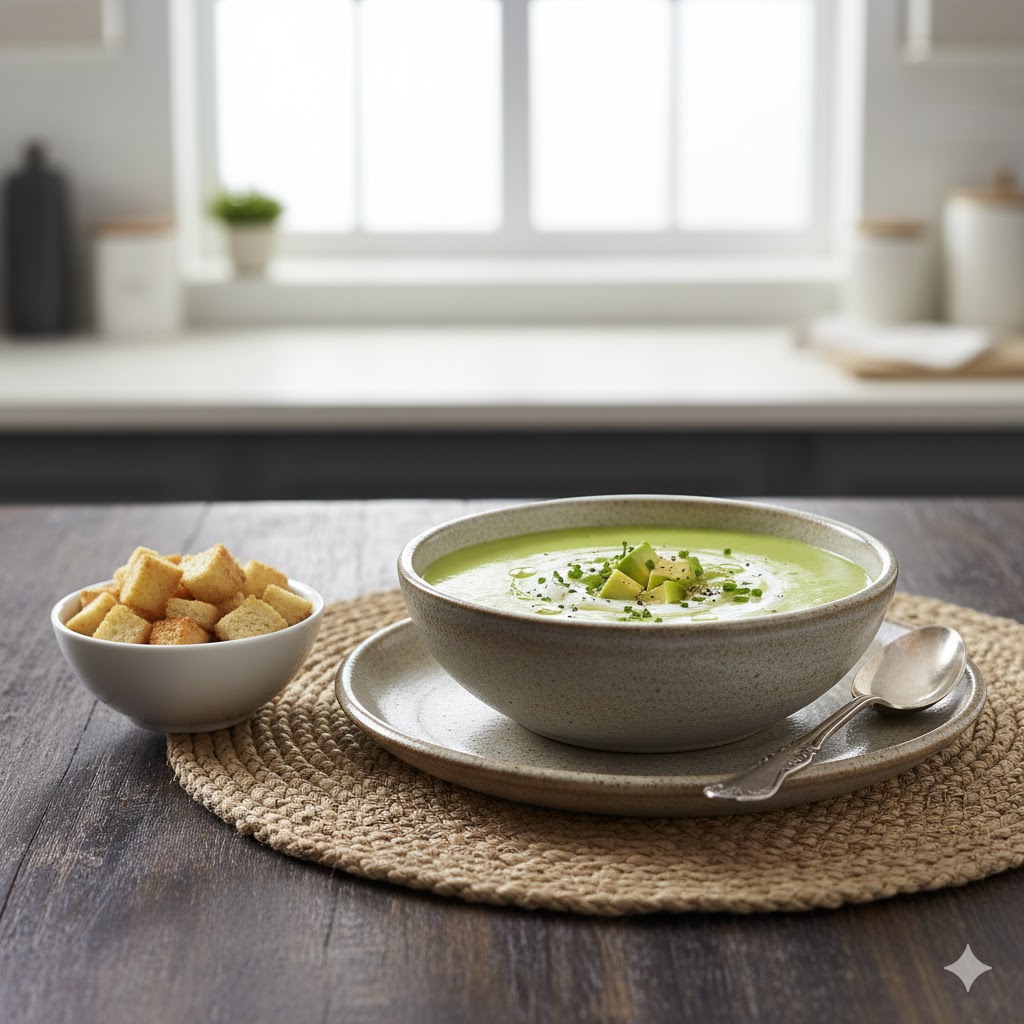 Crema fría de aguacate servida