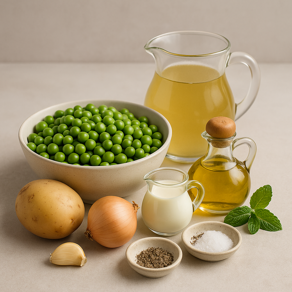 Ingredientes crema de guisantes: guisantes, patata, cebolla y caldo