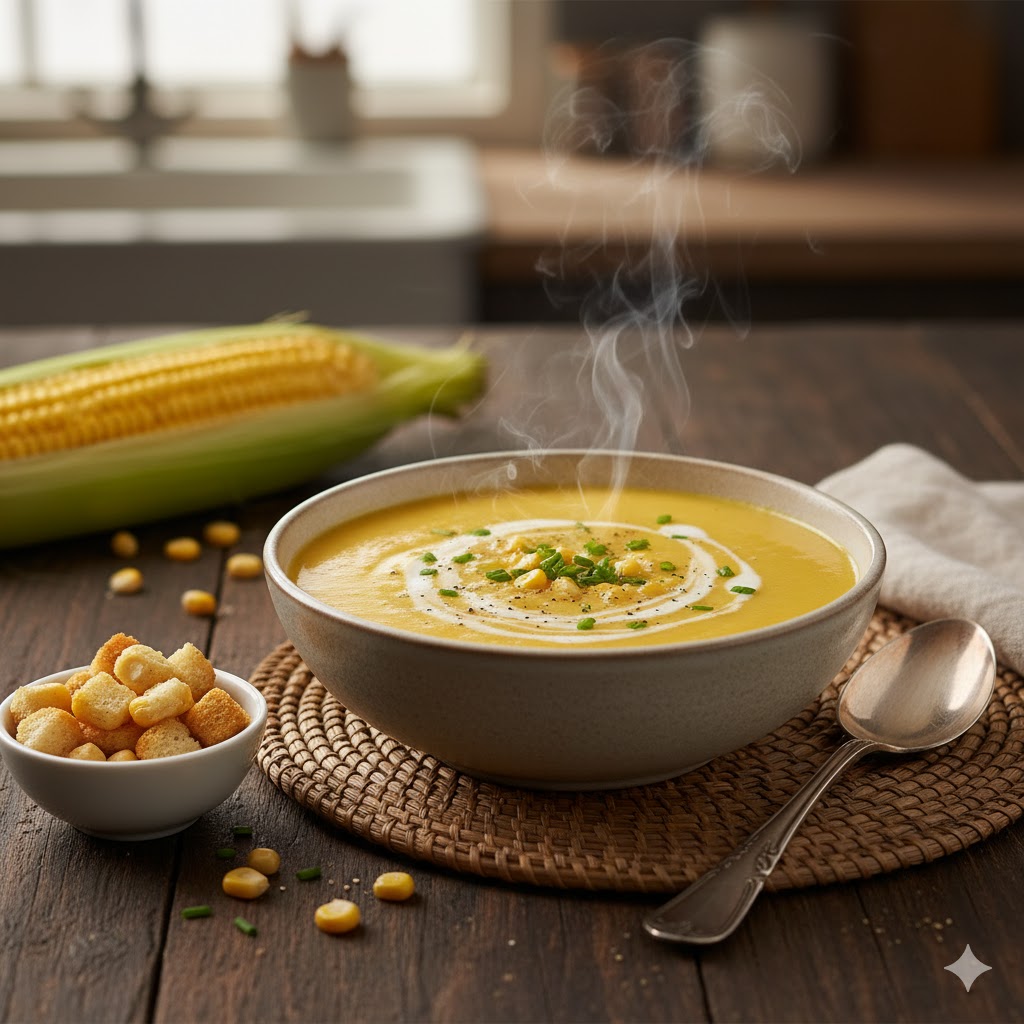 Crema de maíz dulce servida