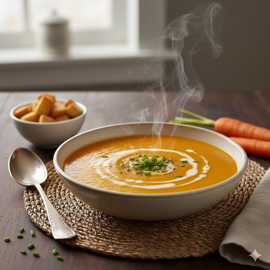 Crema de zanahoria nutritiva servida