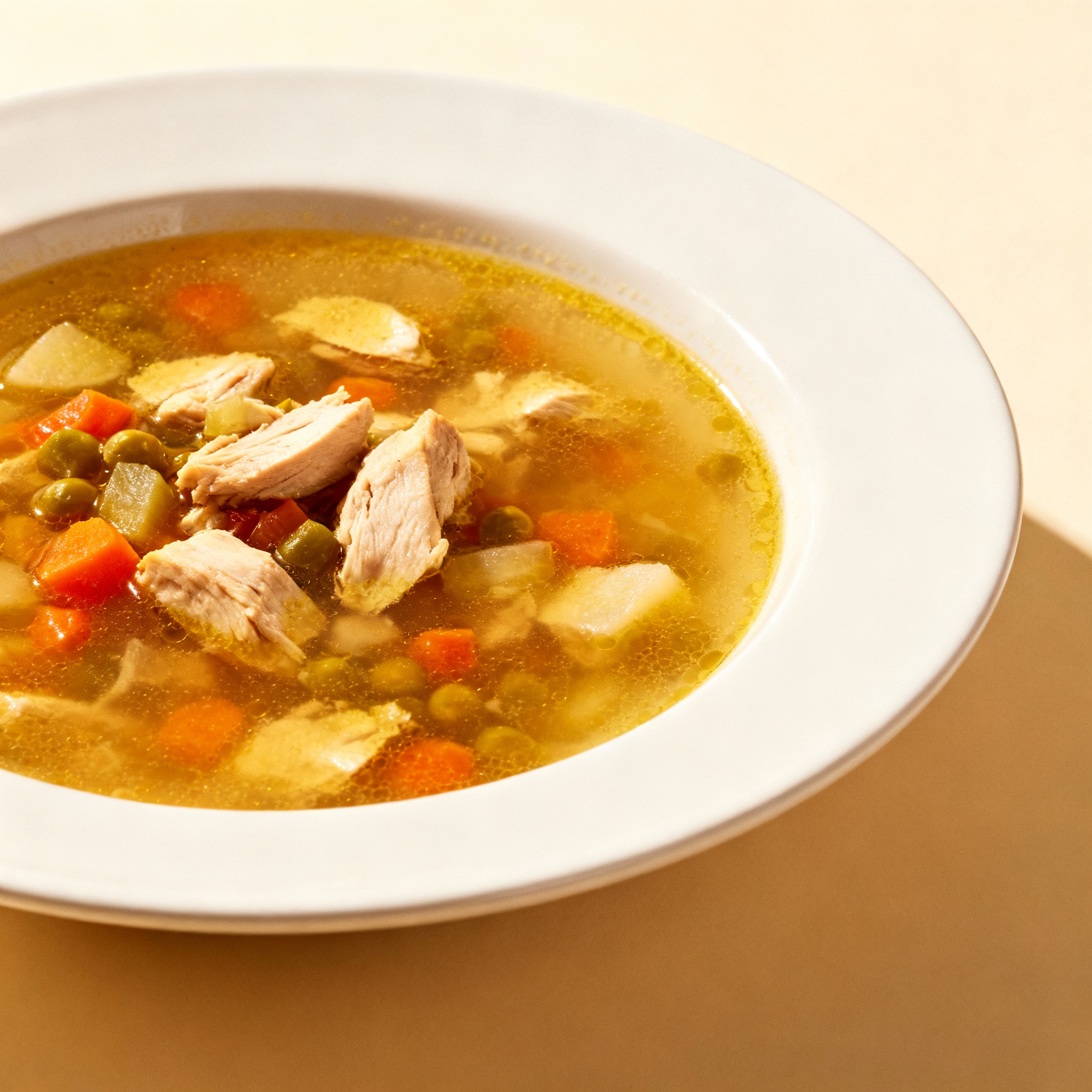 Sopa de gallina casera