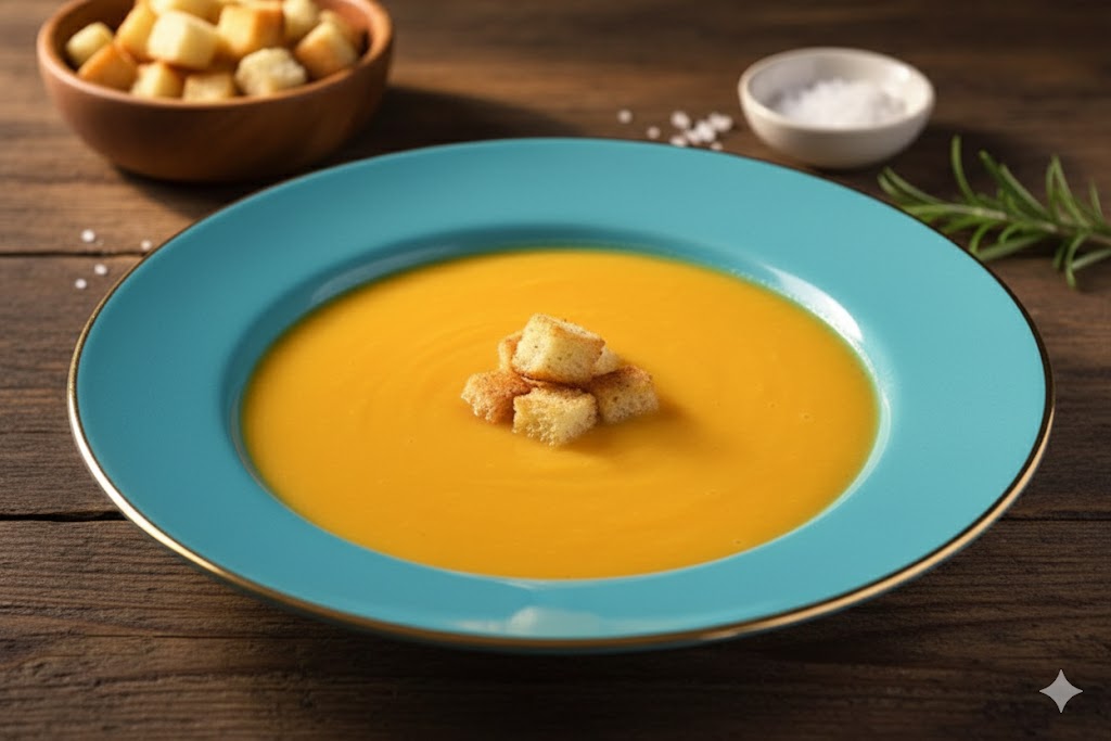 Crema de calabaza vegana servida