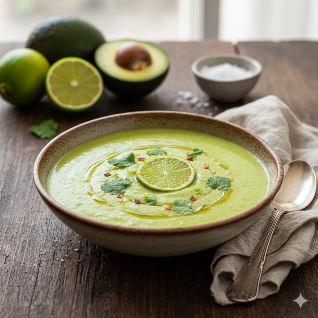 Crema Fría de Aguacate y Lima servida