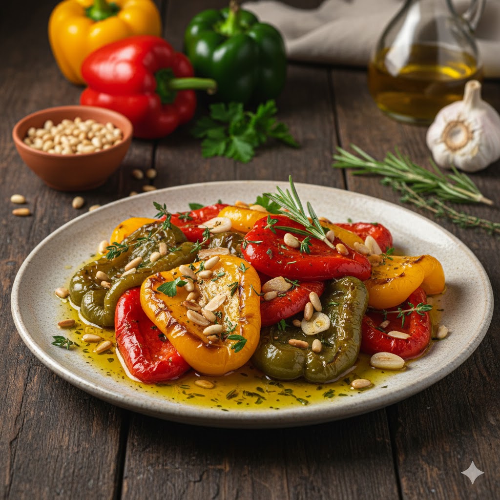 Pimientos al horno servidos