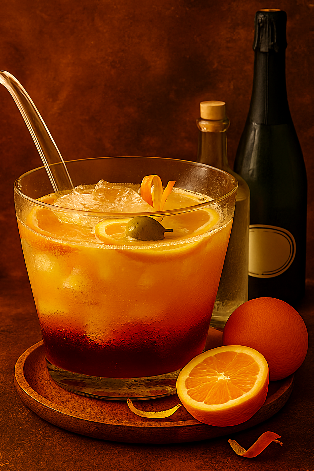 Ingredientes del Agua de Valencia: cava, zumo de naranja, vodka y ginebra
