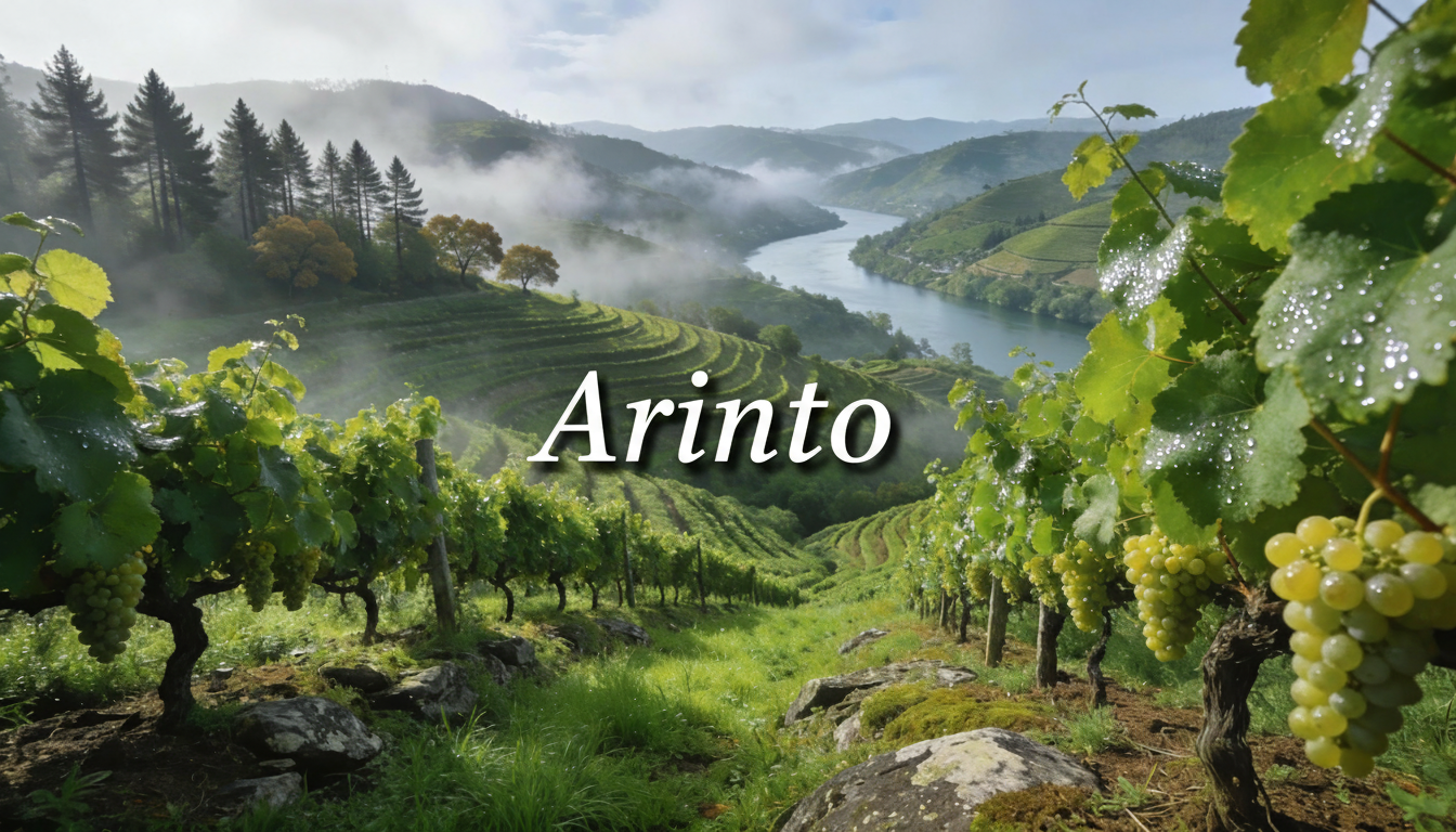 Viñedos de Arinto en las colinas verdes del norte de Portugal con niebla matinal