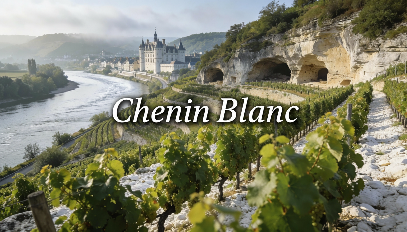 Viñedos de Chenin Blanc en las riberas del río Loire con châteaux históricos y cuevas de tuffeau