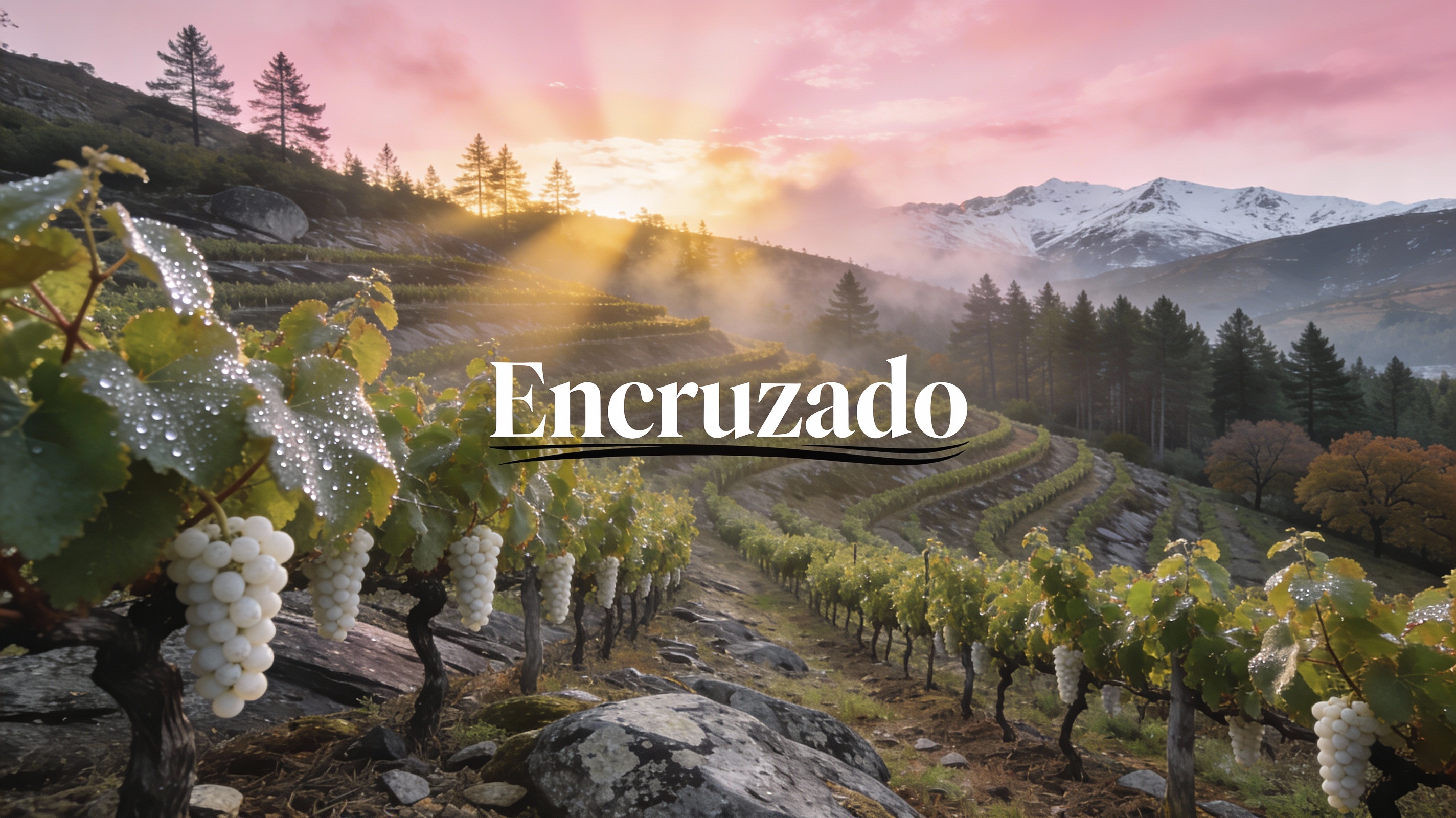 Viñedos de Encruzado en las colinas graníticas de la región Dão al amanecer