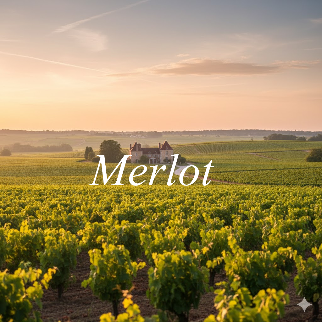 Viñedos de Merlot en grava-arcilla de Pomerol, Burdeos, al ocaso dorado