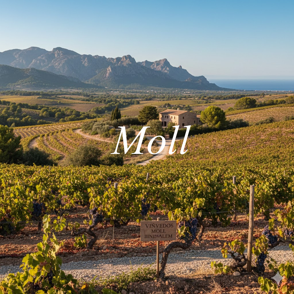 Viñedos centenarios Moll en colinas calcáreas Binissalem con Tramuntana