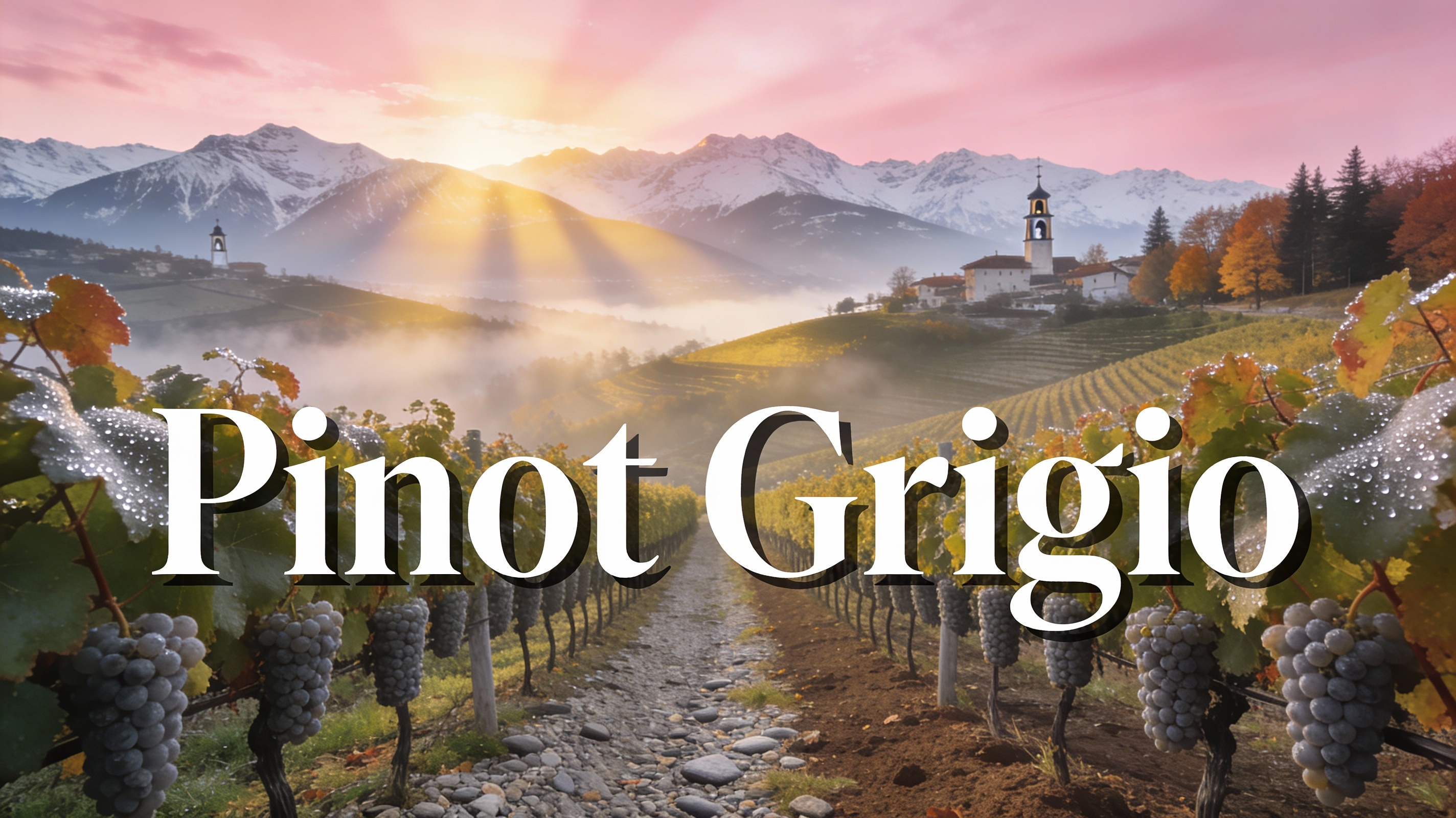 Viñedos de Pinot Grigio en las colinas del noreste de Italia al amanecer