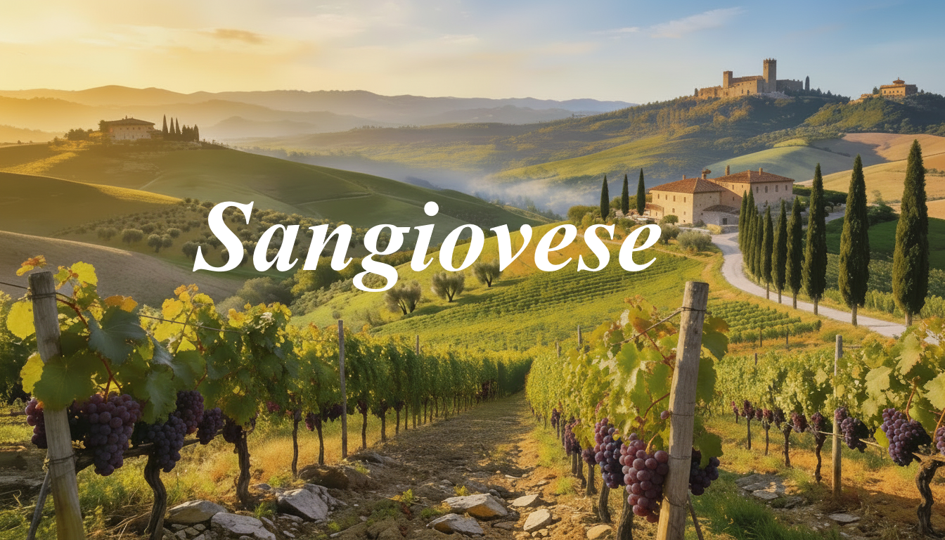 Viñedos de Sangiovese en las colinas de Chianti Classico con cipreses toscanos al fondo