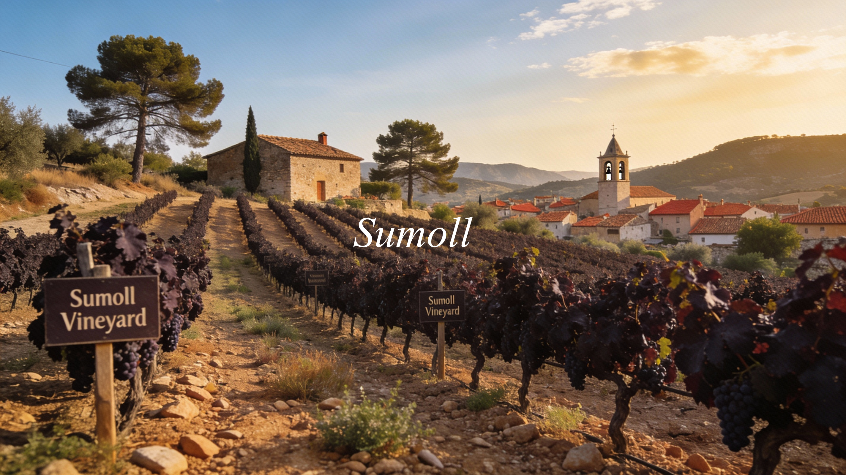 Viñedos mediterráneos donde se cultiva la uva Sumoll, con paisaje típico de Cataluña
