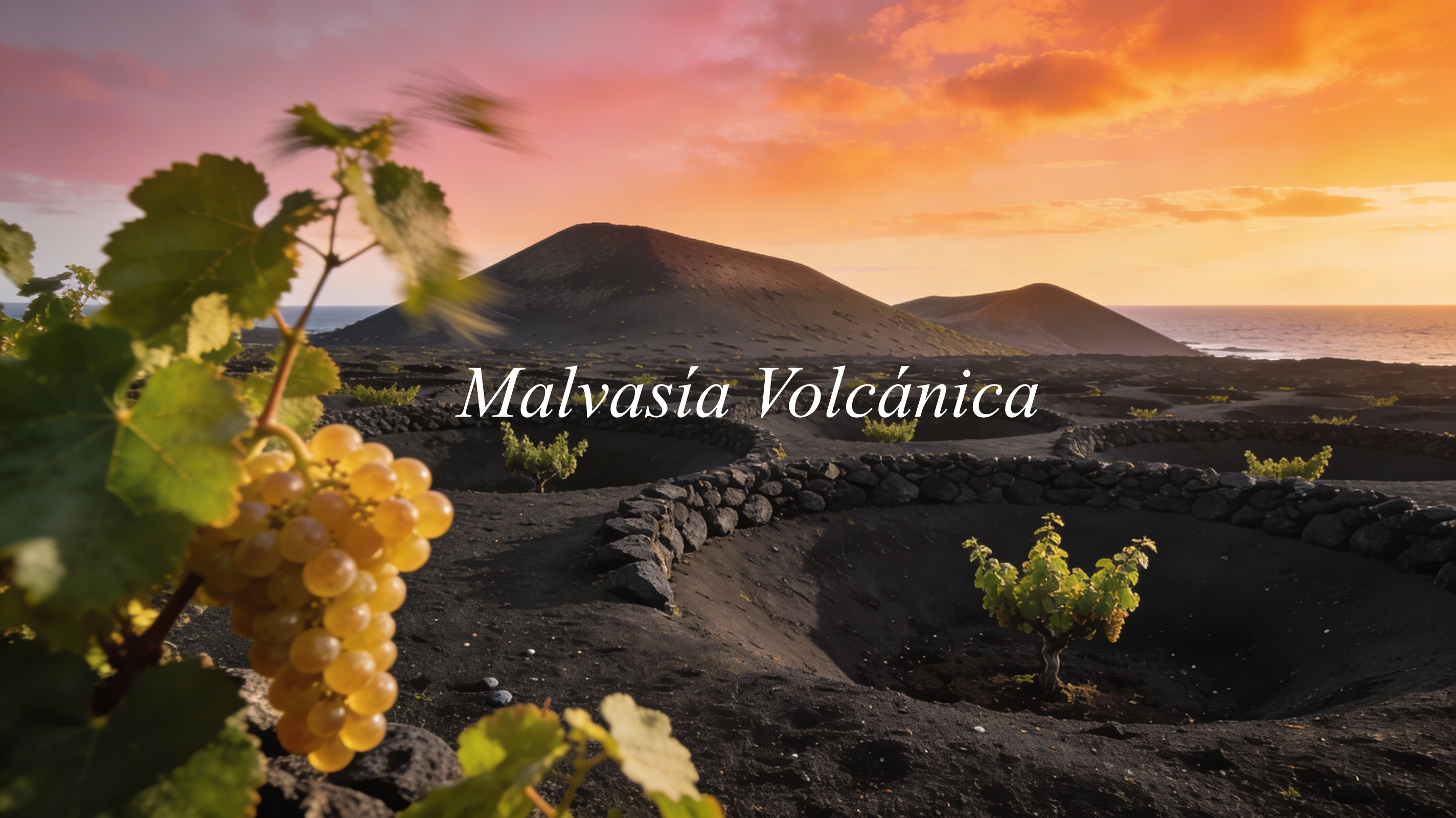 Viñedos de Malvasía Volcánica en hoyos de ceniza volcánica en La Geria, Lanzarote