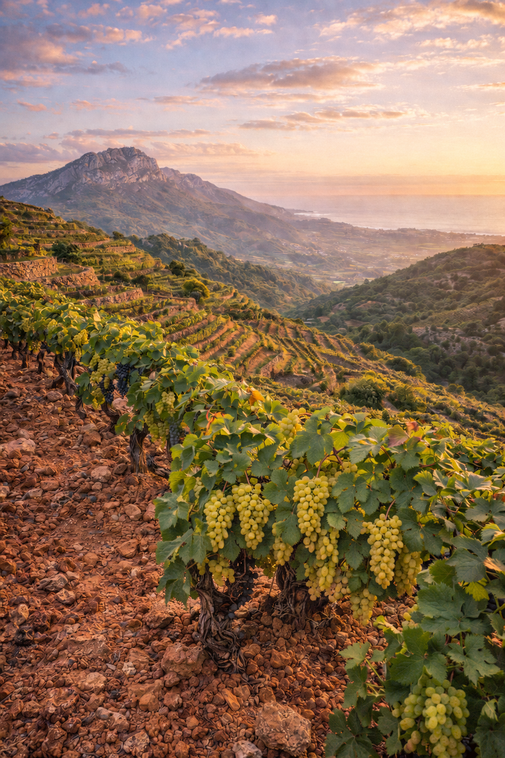 Viñedos Merseguera Alicante con Sierra Mariola y mar