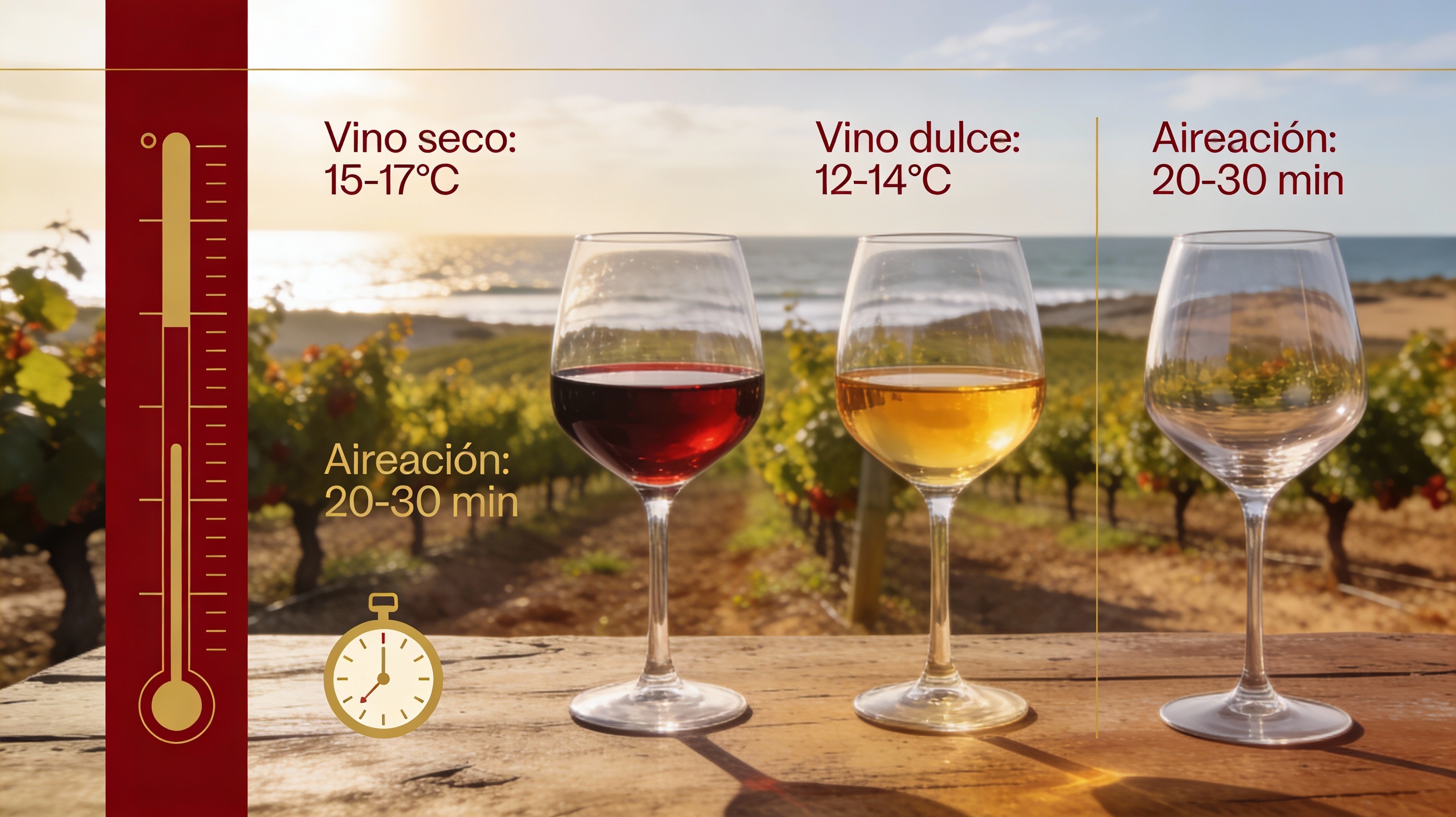 Servicio de vino Tintilla de Rota en copa, con temperatura adecuada