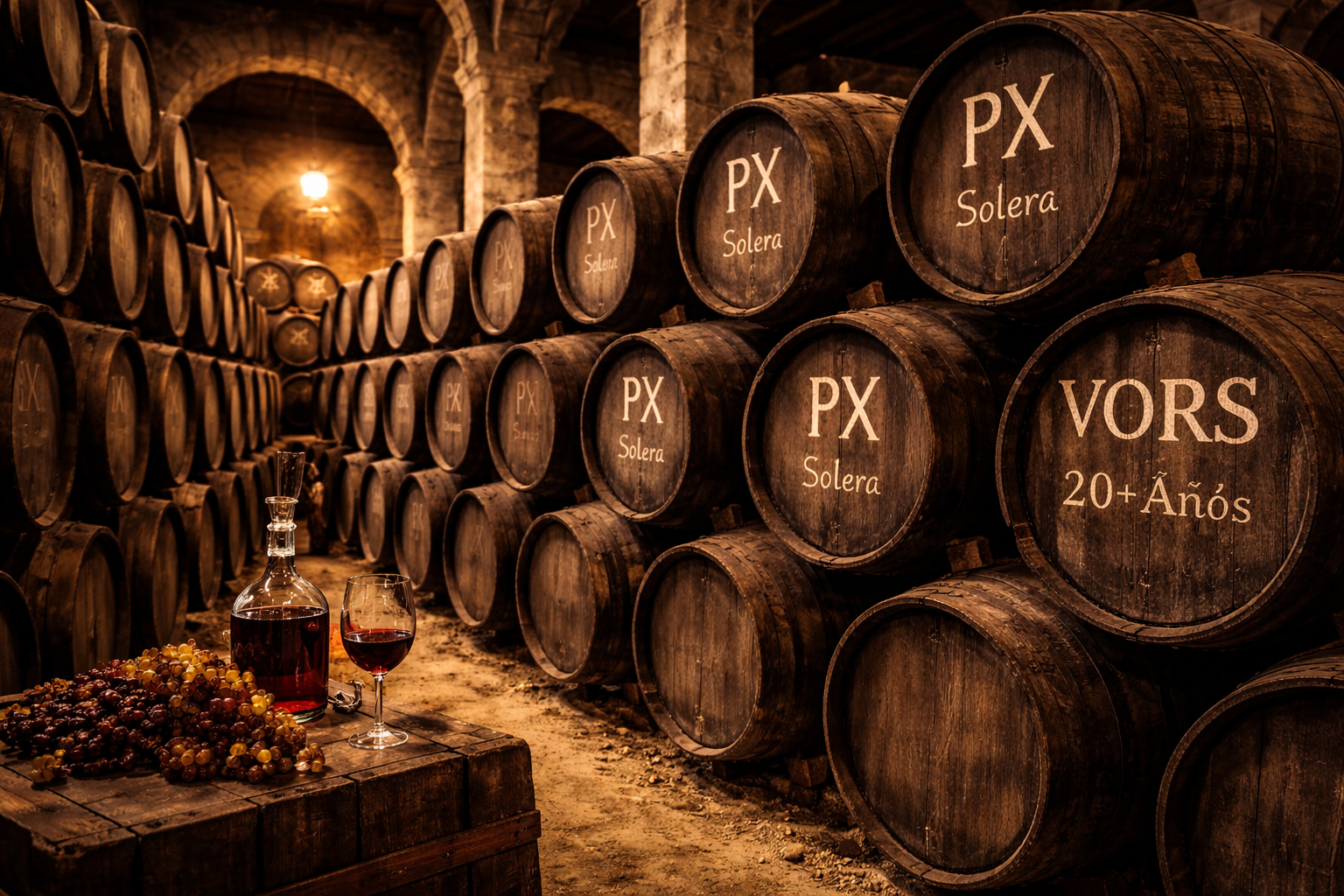 Sistema de criaderas y solera en botas de roble: crianza oxidativa de PX en Montilla