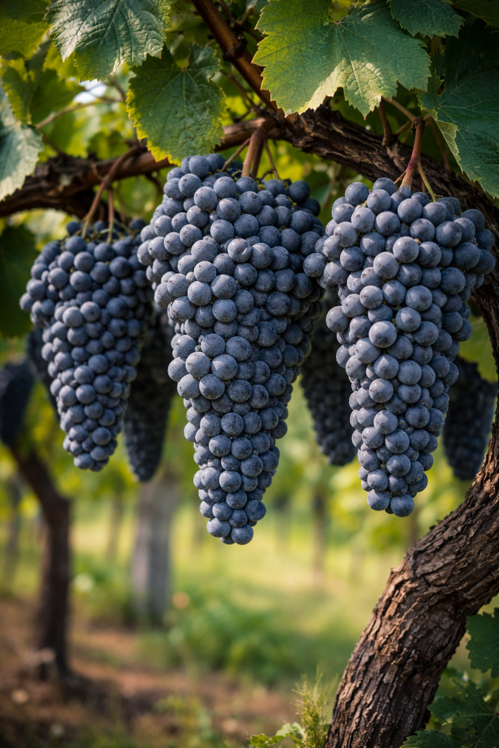 Racimos cónicos de Cabernet Franc con bayas esféricas de piel fina color azul-negro