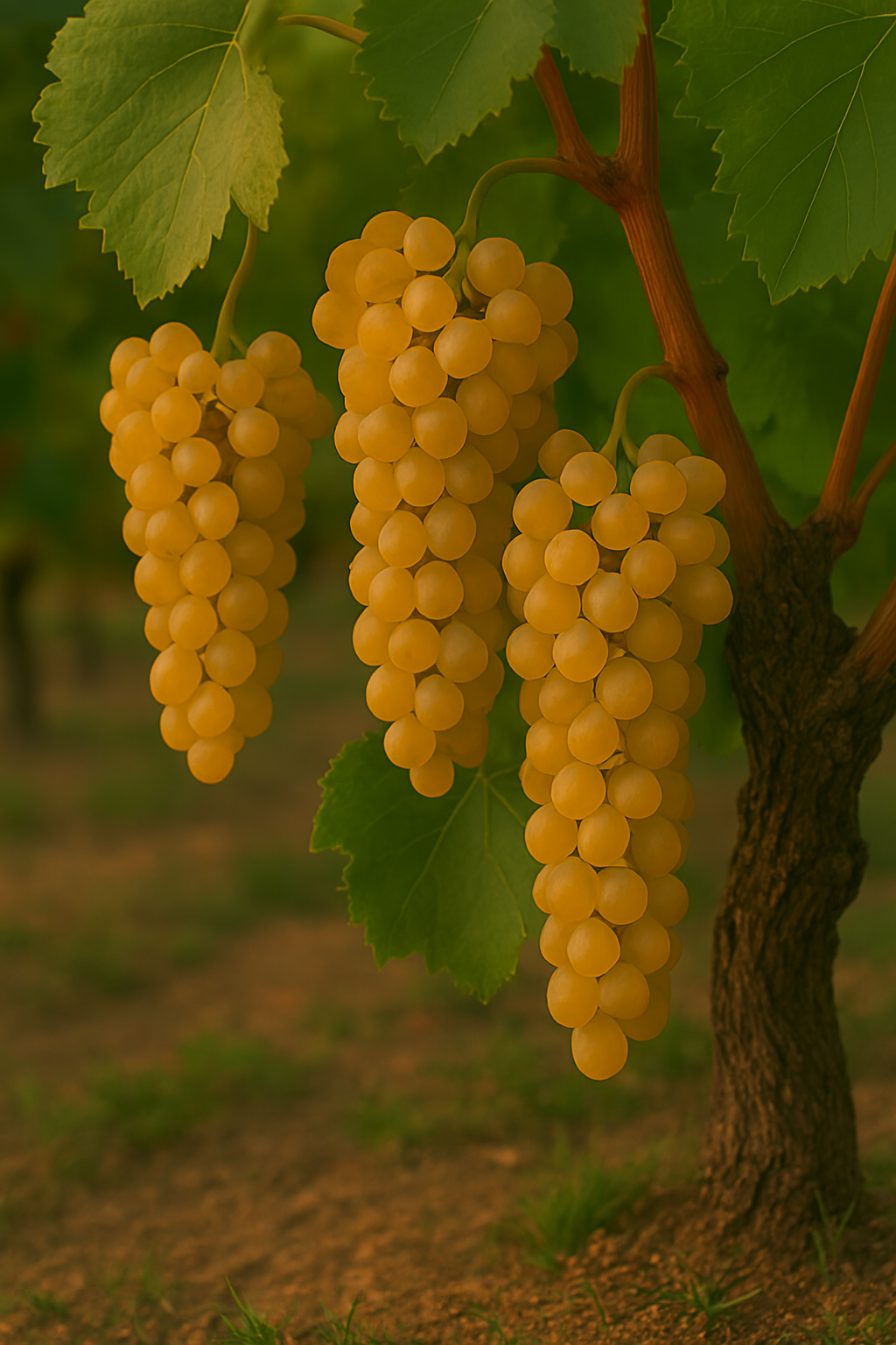 Racimos grandes y alargados de Garganega con bayas doradas de piel gruesa