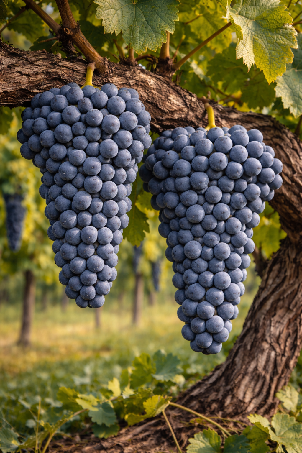 Racimos compactos de Primitivo con bayas pequeñas de piel gruesa color azul-negro