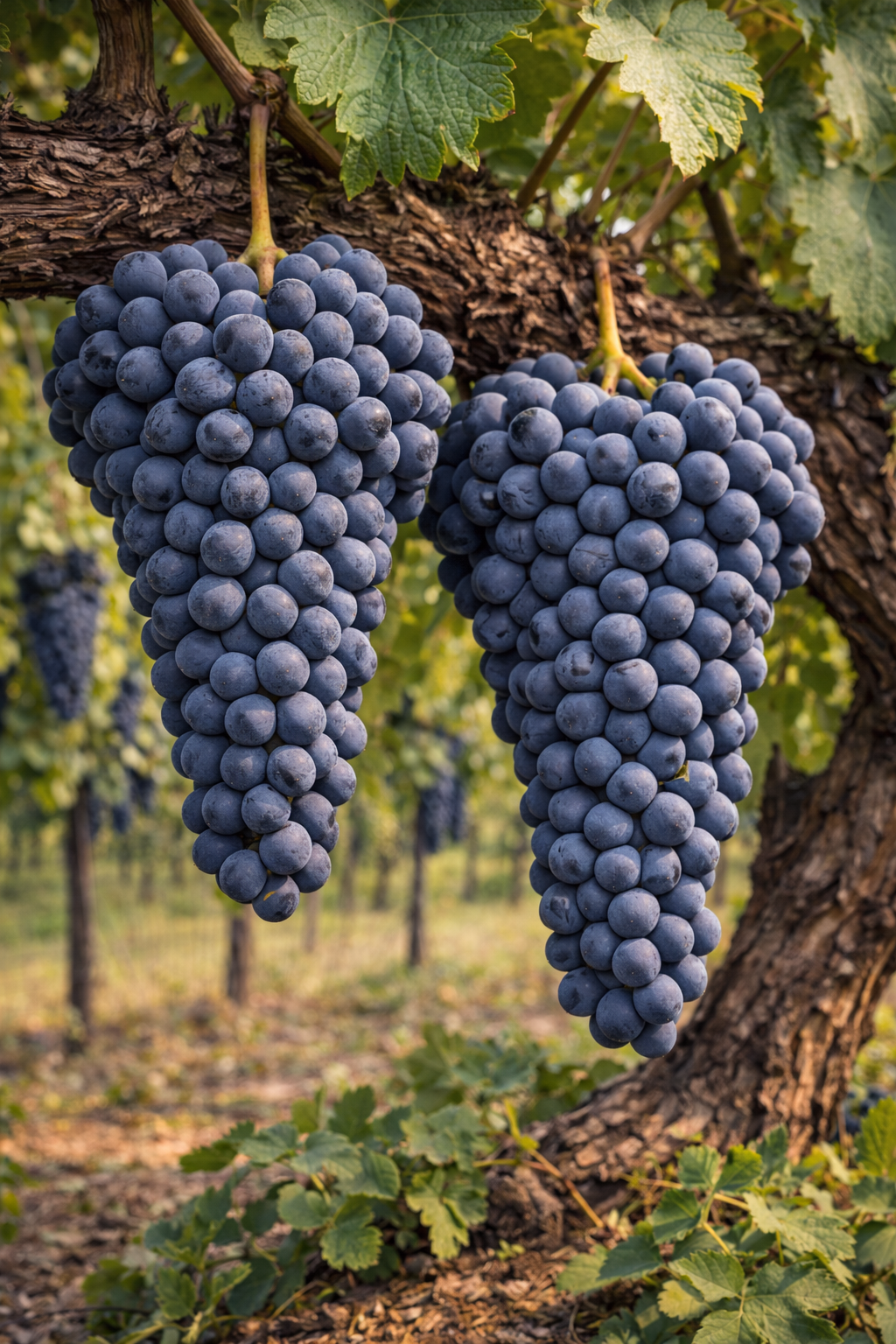 Racimos compactos de Tannat con bayas pequeñas de piel gruesa color azul-negro