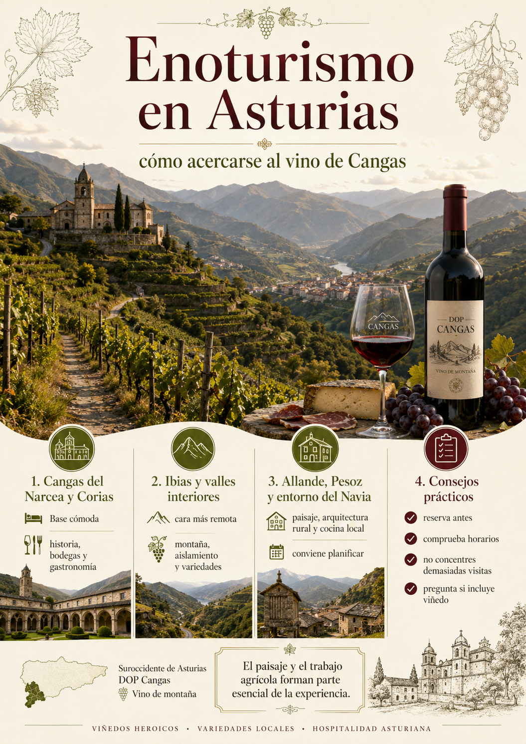 Bodega y viñedos de la DOP Cangas en una ruta por el suroccidente de Asturias
